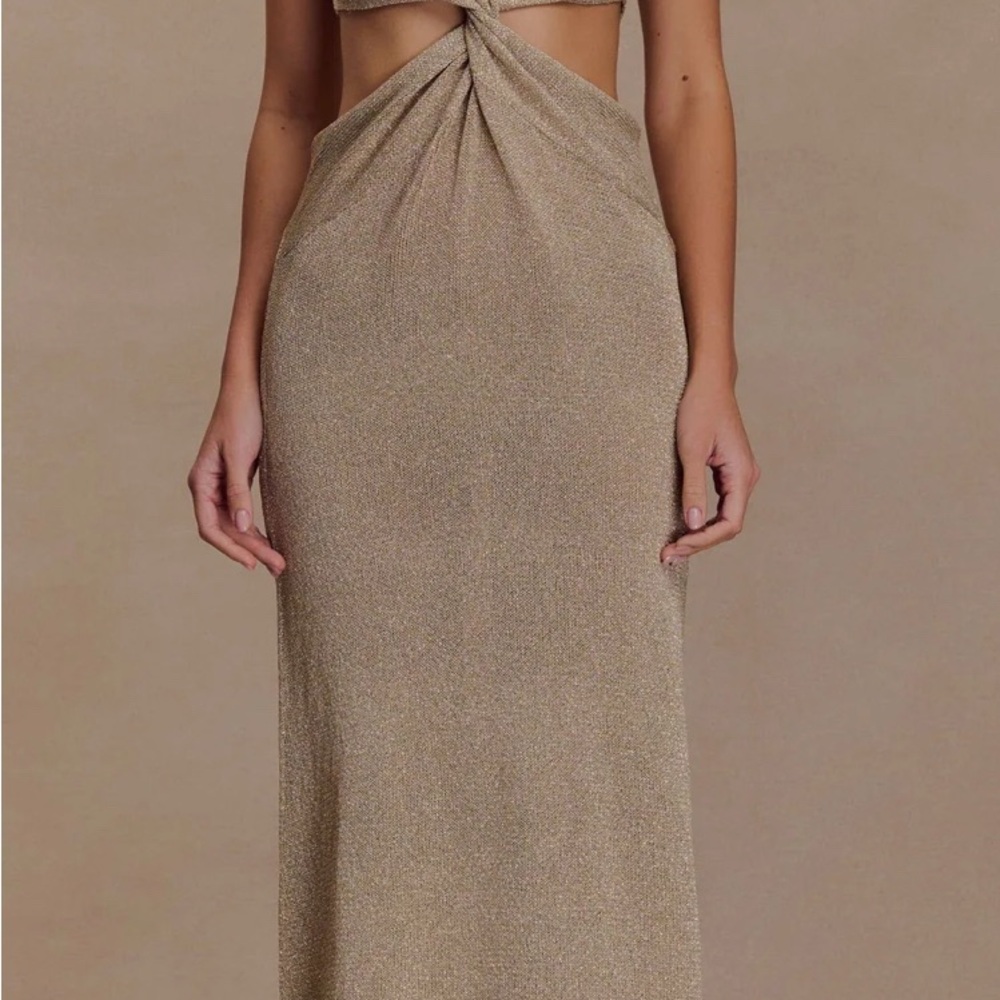 Chic Gold Twist Front Maxi Dress